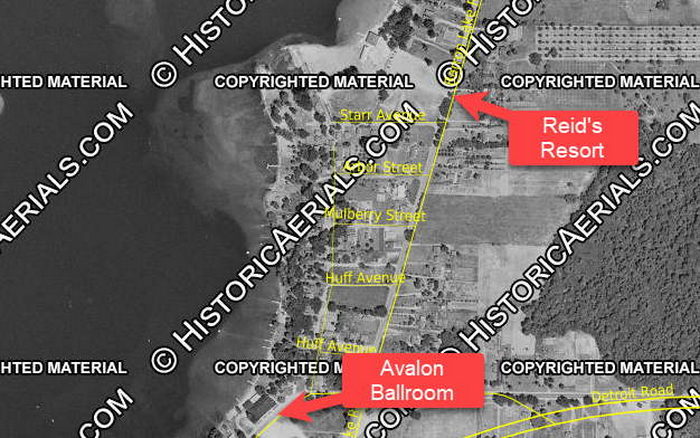 Avalon Ballroom at Barron Lake - 1950S Aerial Showing Both Resorts